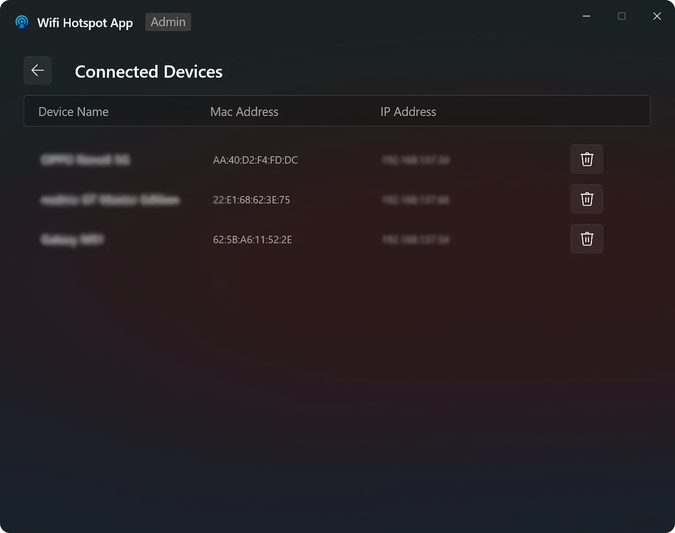 Screenshot of Connected Devices